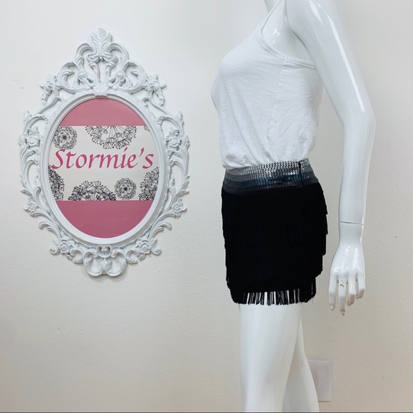 bebe / Black Sequin Fringe Mini Skirt - Picture 5 of 7